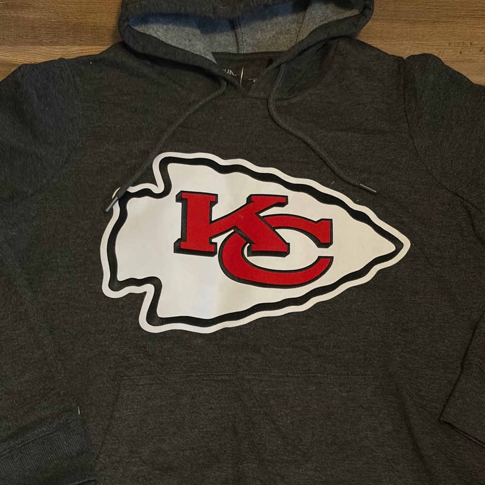Womens Antigua Charcoal Hooded Sweatshirt w Red & White Kansas City Logo Size M - Picture 2 of 6